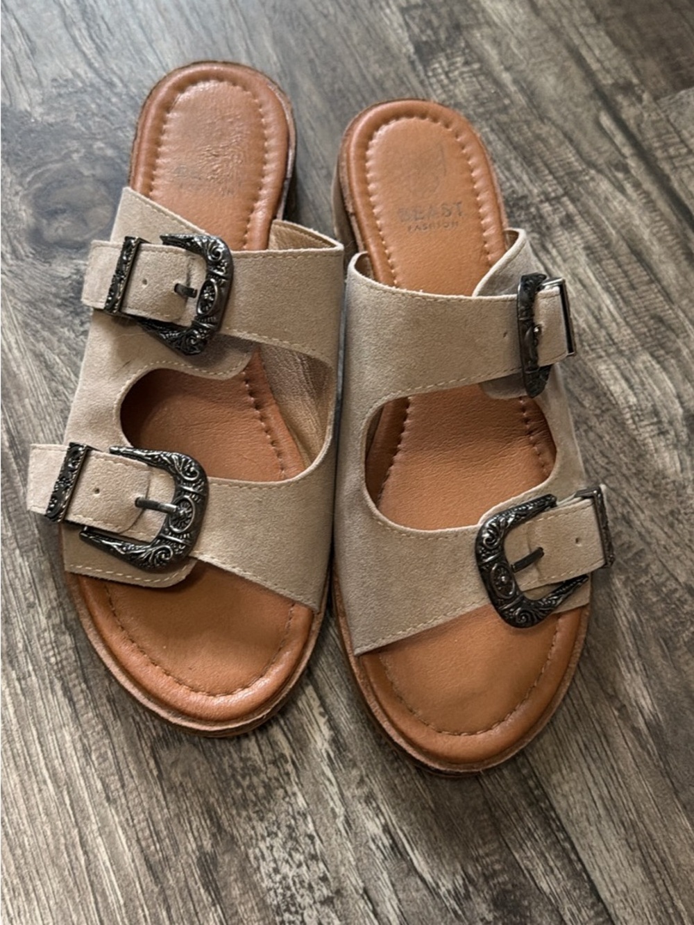 BEAST FASHION Double-Buckle Slide Sandals